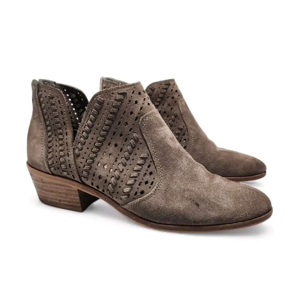 Vince Camuto Gray Suede Prasata Women's Perforated Ankle Bootie Boots Size 10 M